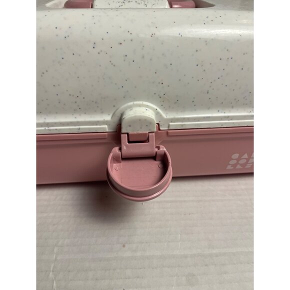 Vintage Caboodles Large Pink & White Speckled Makeup With Fold-Out Tray & Mirror - Picture 8 of 12